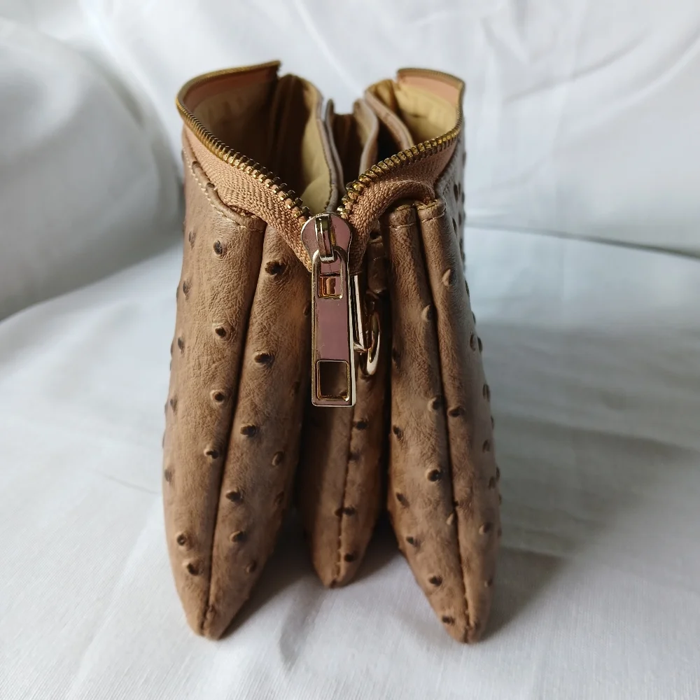 Tan Perforated Faux Leather Wristlet Clutch‎